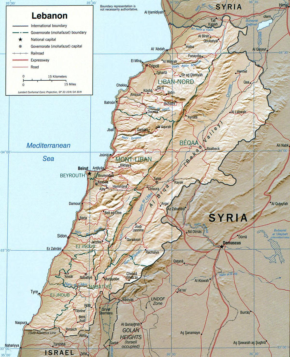 지도의 지리 레바논