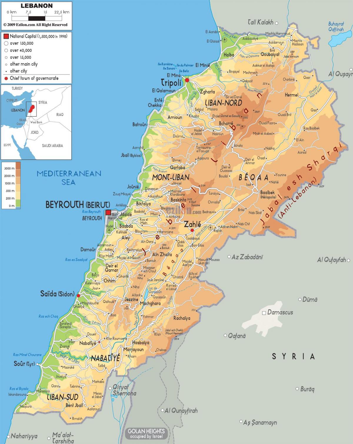 지도의 실제 레바논