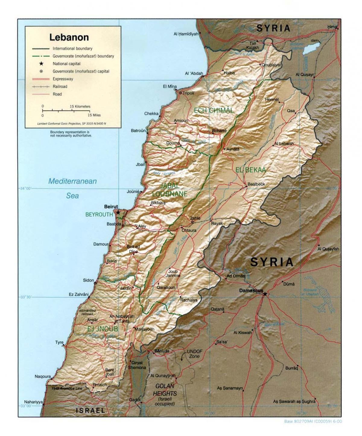 지도의 지형 레바논